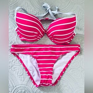 Pink Striped Bikini Set